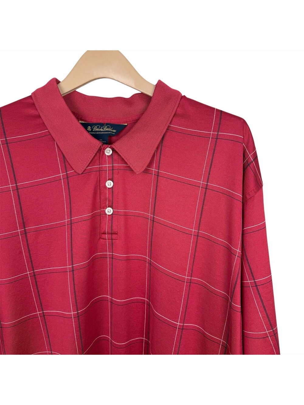 Brooks Brothers Polo Shirt Mens XXL‎ Red Grid Mercerized Cotton Performance Knit